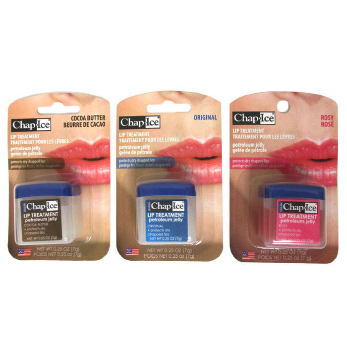 3 Pc Chap Ice Lip Treatment Therapy Balm 0.25 Oz Flavors Petroleum Jelly Lipbalm