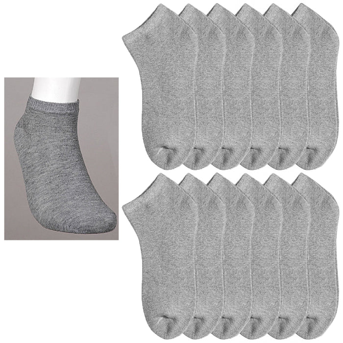 12 Pair Womens Ankle Socks Classic Low Cut Comfort Casual Size 9-11 Sports Grey