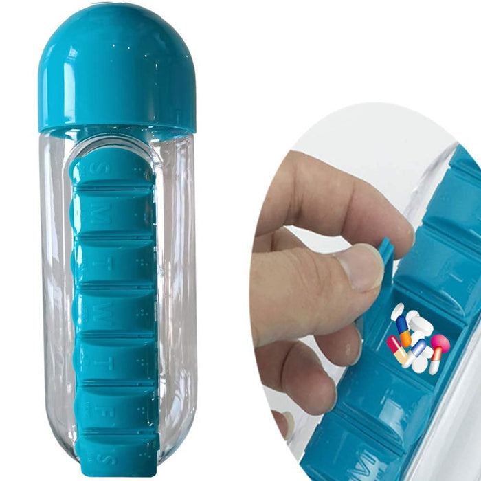 Daily Pill Box Organizer with Water Bottle, 600ML 2 in 1 Daily