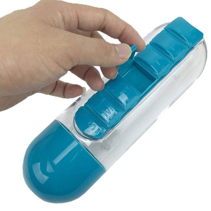 1 Sport Water Bottle Built-in 7 Day Daily Pill Box Medicine Organizer Case 720ml