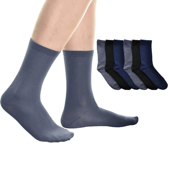 6 Pairs Mens Classic Dress Socks Casual Fashion Crew Solid Assorted Colors 10-13