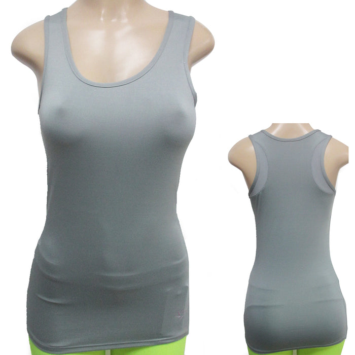 Womens Racerback Tank Stretch Top Yoga Cami Tee Sports Training Athletic Grey XL