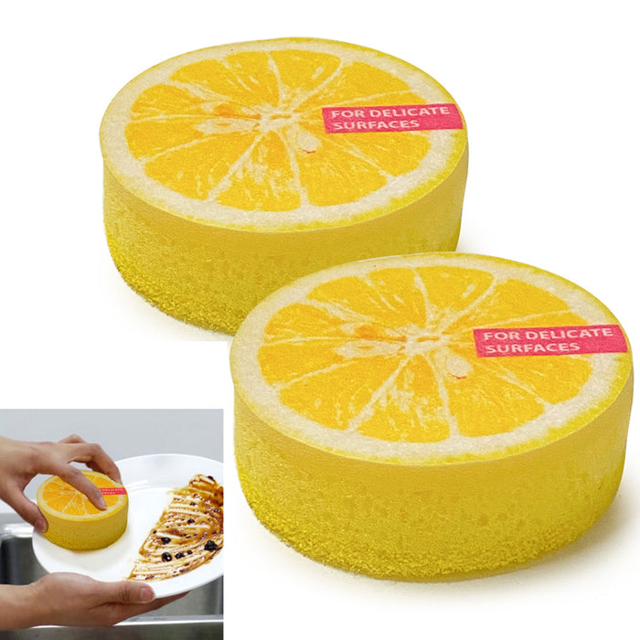 2 Lemon Fruit Design Sponge Scrubber Scrub Scourer Wash Clean Dish Pads Kitchen