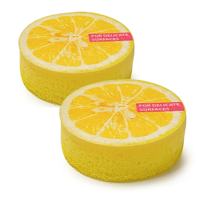 2 Lemon Fruit Design Sponge Scrubber Scrub Scourer Wash Clean Dish Pads Kitchen