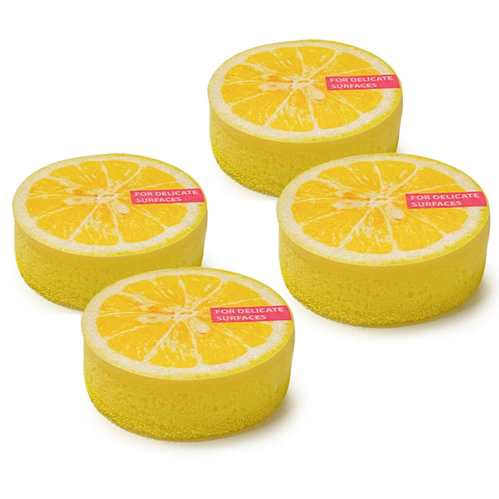 4 Kitchen Cleaning Sponge Lemon Fruit Design Scrubber Scrub Scour Wash Dish Pads