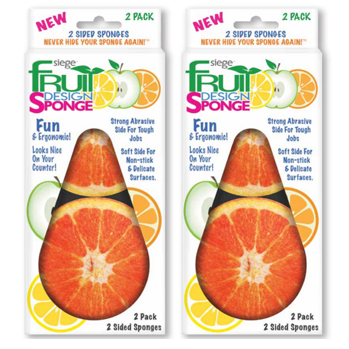 4  Kitchen Sponge Orange Fruit Design Scrub Scourer Clean Dish Pads Non Scratch