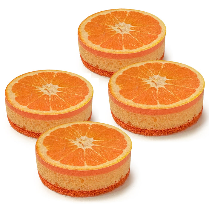 4  Kitchen Sponge Orange Fruit Design Scrub Scourer Clean Dish Pads Non Scratch