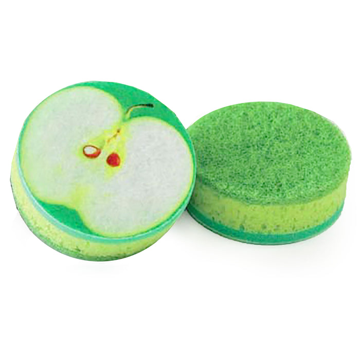 2 Green Apple Fruit Design Sponge Scrubber Scourer Wash Clean Kitchen Dish Pads