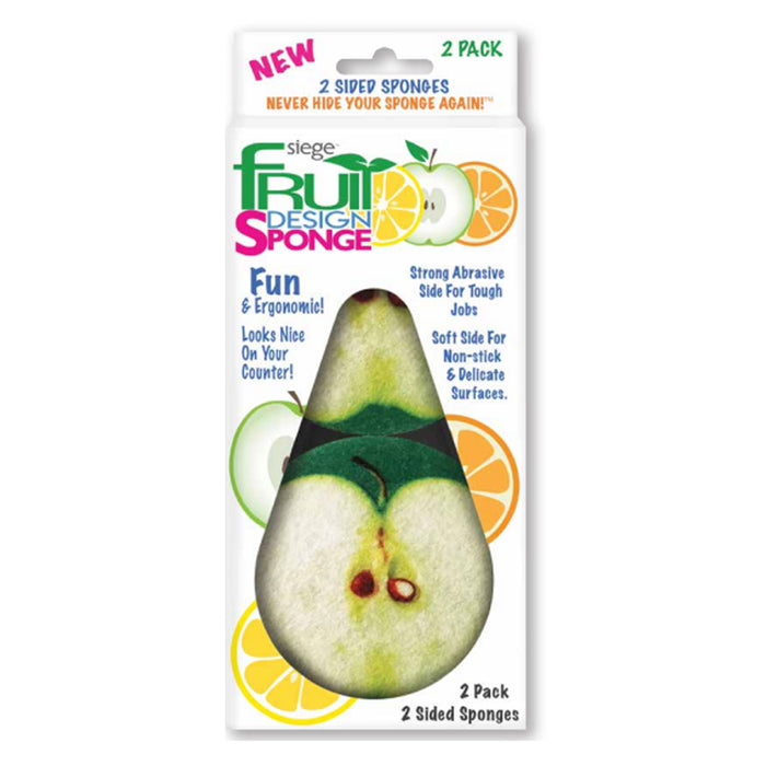 2 Green Apple Fruit Design Sponge Scrubber Scourer Wash Clean Kitchen Dish Pads