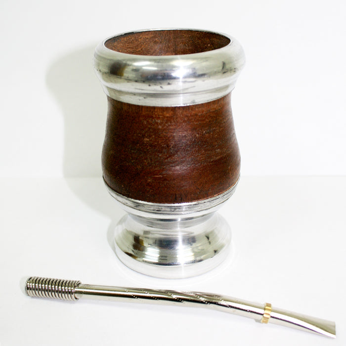 ARGENTINA MATE GOURD ALGARROBO SET YERBA TEA CUP BOMBILLA STRAW KIT DRINK 6277