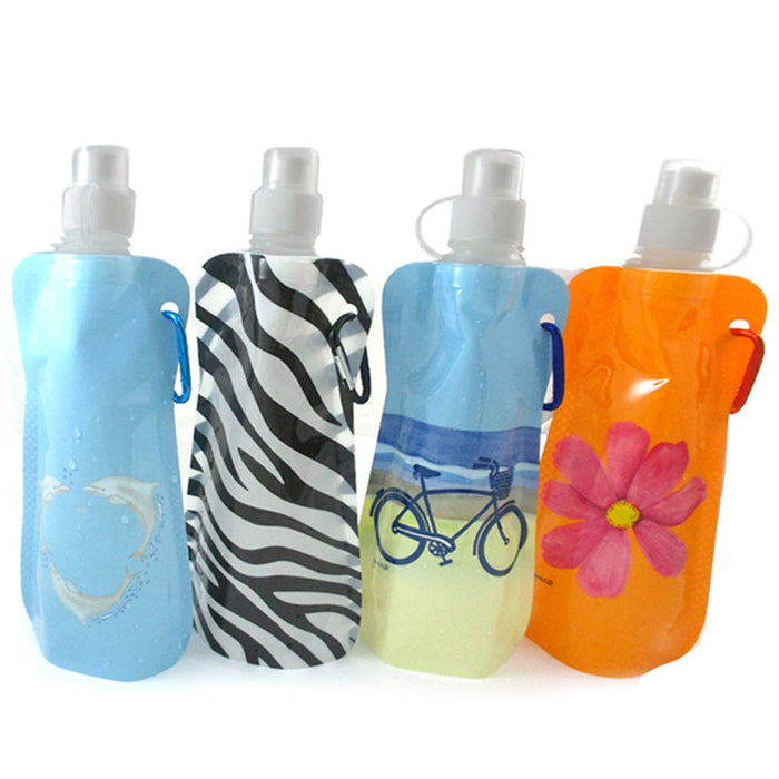 6 Reusable Water Bottles Flexible Collapsible Foldable Ice Bag Camp BPA Free New