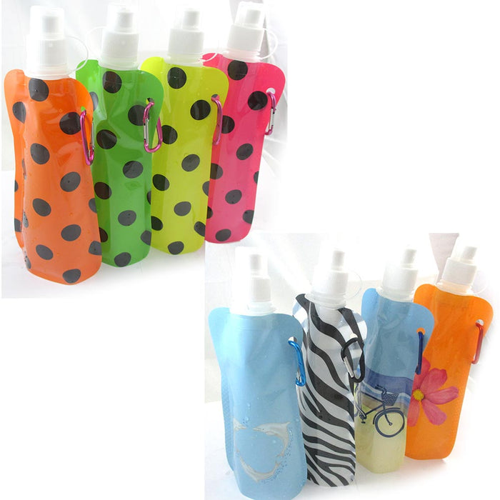 12 Pcs Multicolor Flexible Collapsible Foldable Reusable Water Bottles Ice Bag !