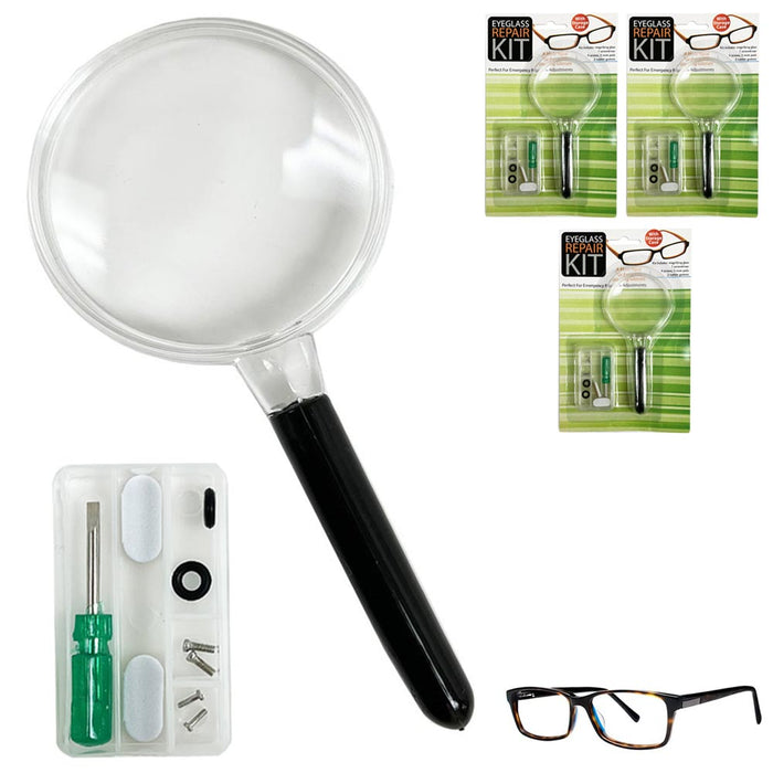 3 Eyeglass Repair Kit Screwdriver Screw Nut Nose Pad Magnifying Sunglasses Tool