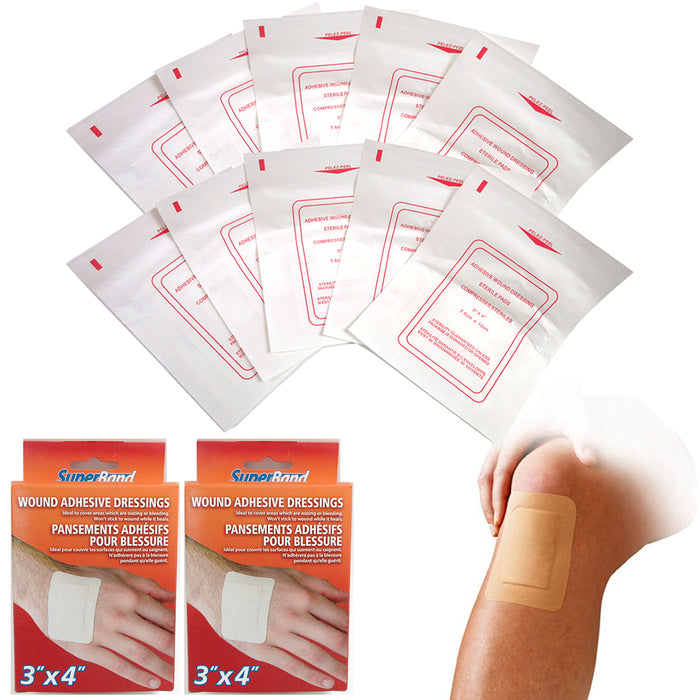 10 Pc Extra Large Adhesive Bandage 3" X 4" Medical First Aid Pad Wound Dressing