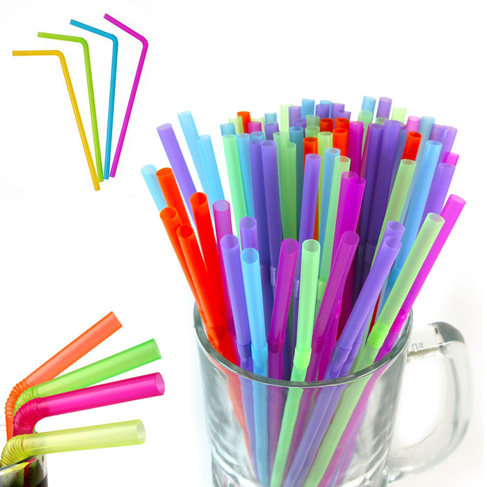 600 Pcs Colorful Party Straws Long Flexible Bendy Bar Drinking Supplies Plastic