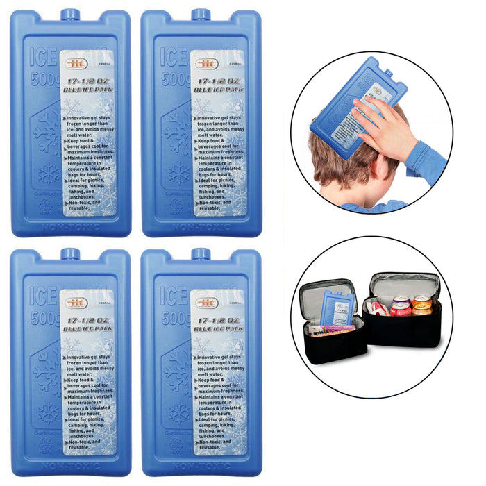 4 Ice Packs Reusable Cooler Gel 17.5oz Cold Freeze Food Pain Relief Long Lasting