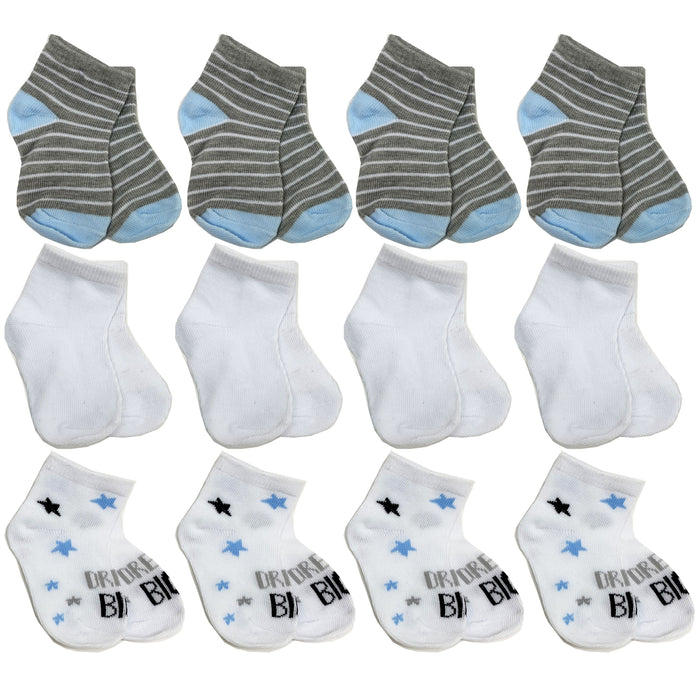 12 Pairs Multi Color Boy Socks Newborn Baby Infant Toddler Crew Ankle Soft 3-9mo