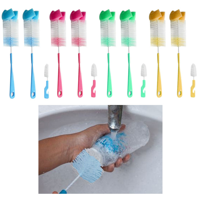 3 Pc Baby Feeding Bottle Brush Bristle Nipple Cleaning Wash Cup Sponge Scrubbing
