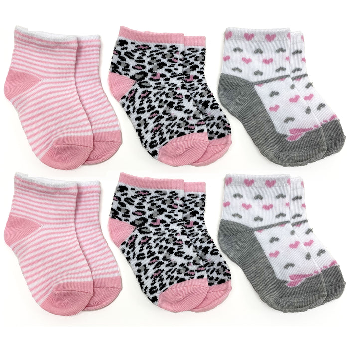 6 Pairs Assorted Baby Socks Infant Girl Children Soft Cotton Blend Crew 3-9mo