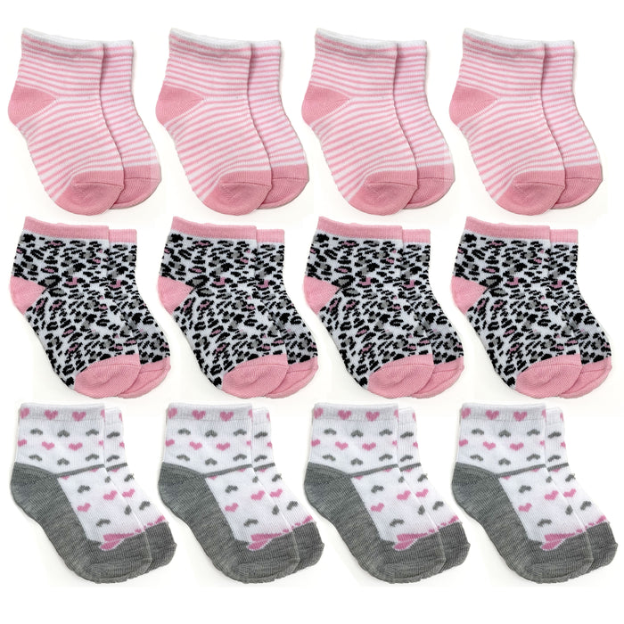 12 Pairs Multi Color Socks Newborn Baby Girl Kids Infant Toddler Crew Soft 3-9mo