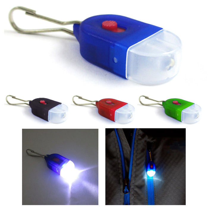 3 Mini Key Chain Flashlight Zipper Pull With LED Clip On Light Bright Torch Hook