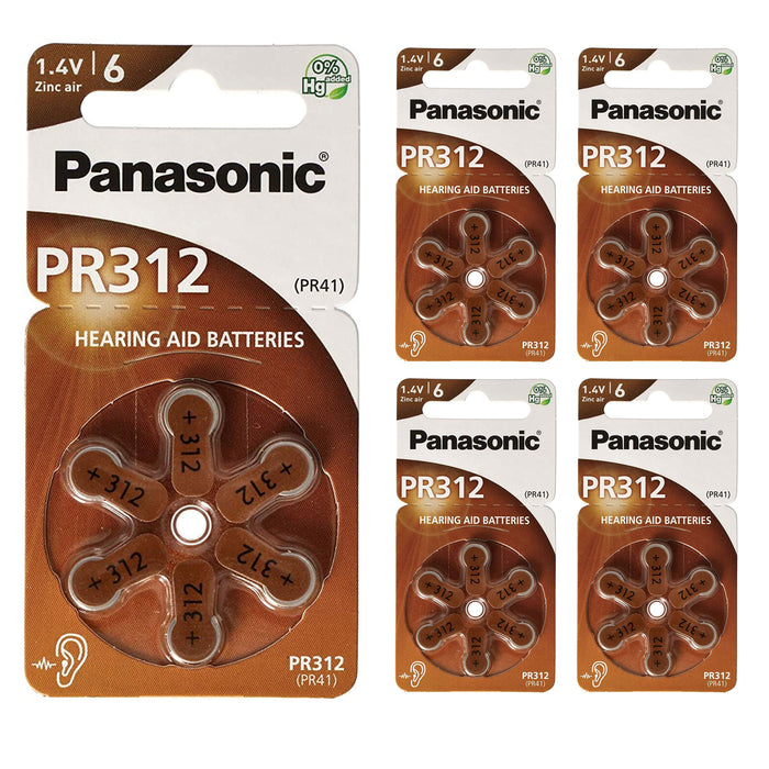 30 Pc Panasonic PR 312 Hearing Aid Batteries Cell Type Zinc Air 1.4V Battery