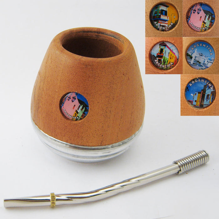 Mate Gourd Yerba Tea Cup With Bombilla Straw Kit Argentina Handmade Design 6 oz