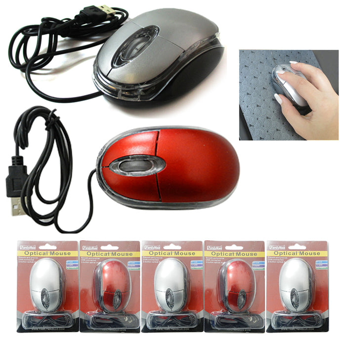 5 Pack Wired USB Optical Mouse Light Scroll Wheel Mice Laptop Computer PC Black