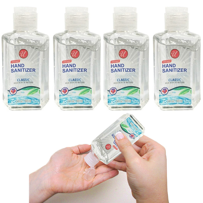 4 Hand Sanitizer Gel Vitamin E Travel Size Bottle Kills 99.9% Bacteria Germs 2oz