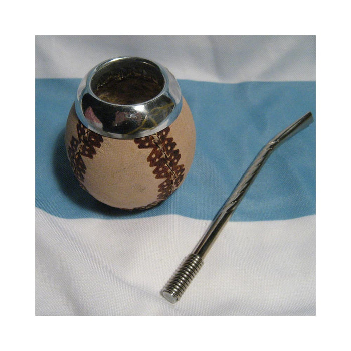 Argentina Mate Gourd Yerba Tea Drinking Straw Bombilla Carved Handmade Kit 0164