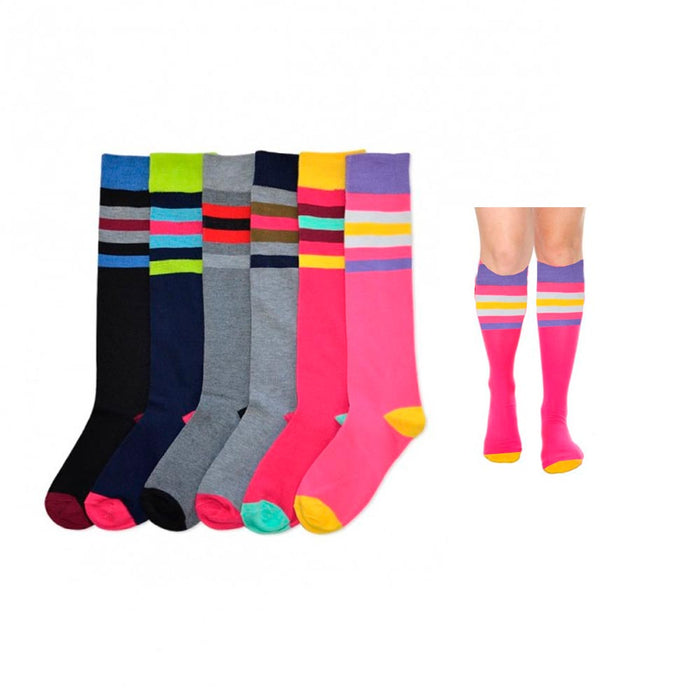 1 Thick Knee High Womens Socks Uniform Ladies Stripes Dance Girls Soccer 9-11