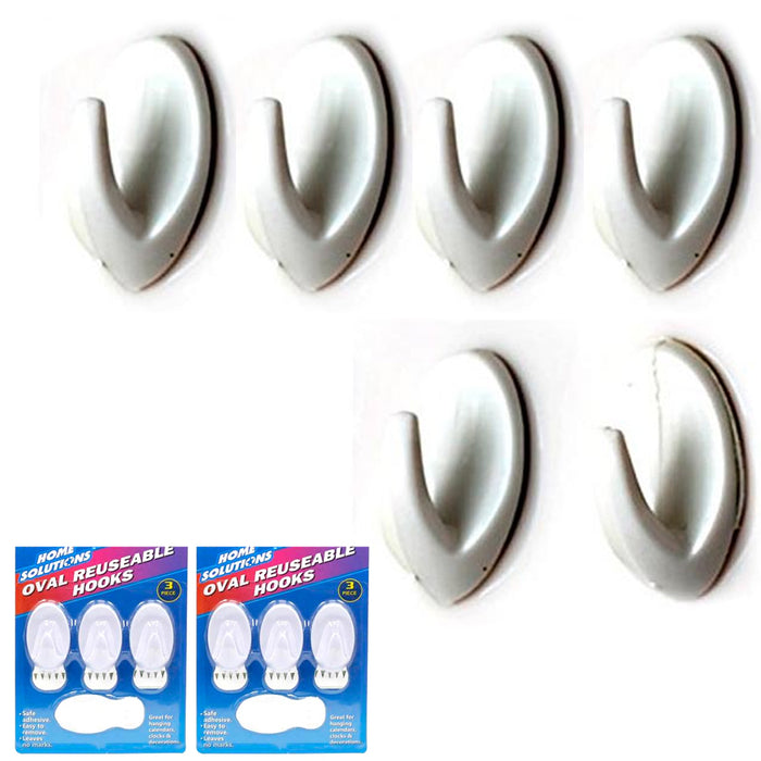 6 Removable Hooks Wall Mount Strong Adhesive Door Holder Sticky Kitchen House !