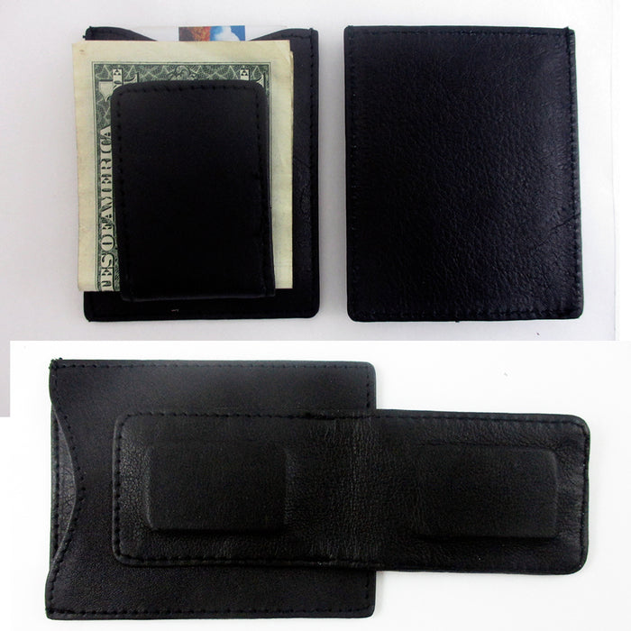 Mens Leather Black Money Clip Slim Pocket Wallet Magnetic ID Credit Card Holder