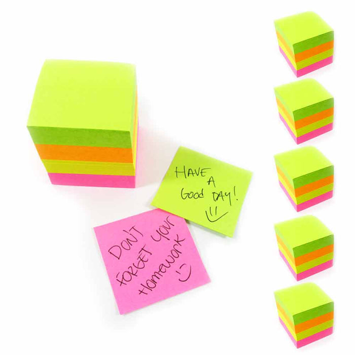 6 Mini Sticky Notes Memo Pad Cube 2400 Sheets Self Adhesive Reminder 1.5" x 1.5"