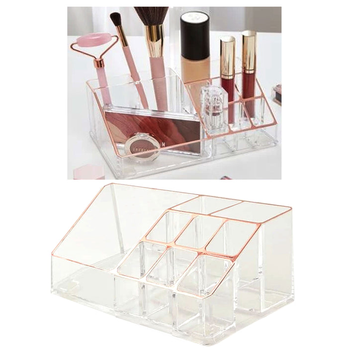 2 Rose Gold Clear Acrylic Cosmetic Organizer Lipstick Brush Holder Makeup Stand