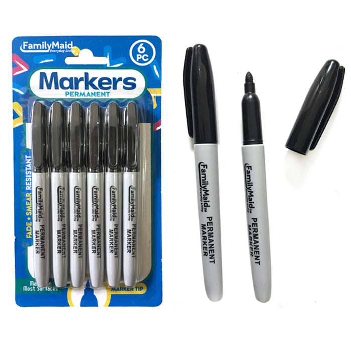 6 Pc Permanent Marker Set Fade Smear Resistant Ink Universal Surfaces Bold Tip