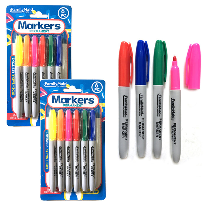12 PCS Permanent Markers Waterproof Resistant Paint Bold Tip Ink Assorted Colors