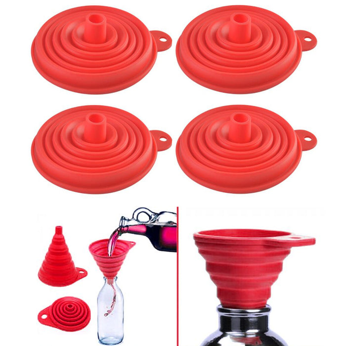 4 Pack Silicone Funnel Collapsible Kitchen Fold Heat Resistant Oil Water Liquid
