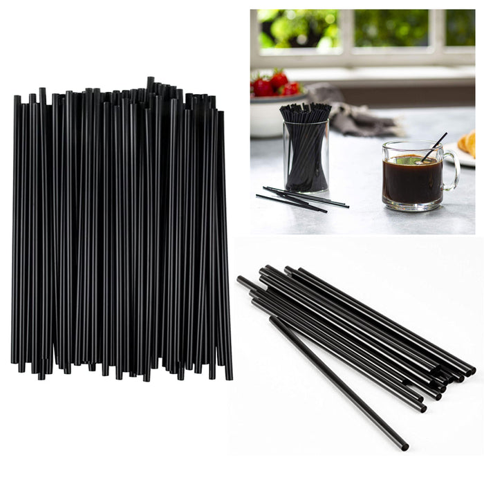 1000 Ct Stirrers Plastic Coffee Bar Black Straw Cocktail Sip Sticks Straws 5"