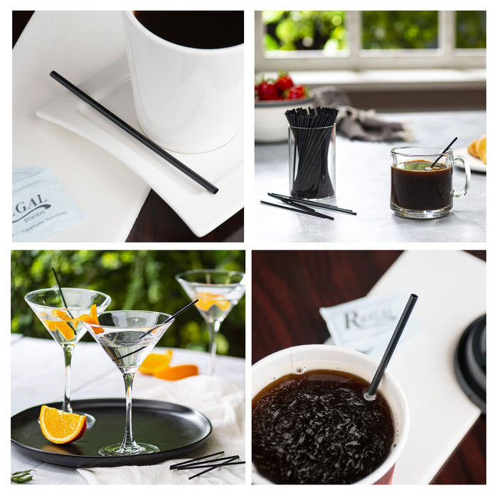 1000 Ct Black Sip Stirrers Plastic Straws Coffee Bar Cocktail Straw Sticks 7.5"