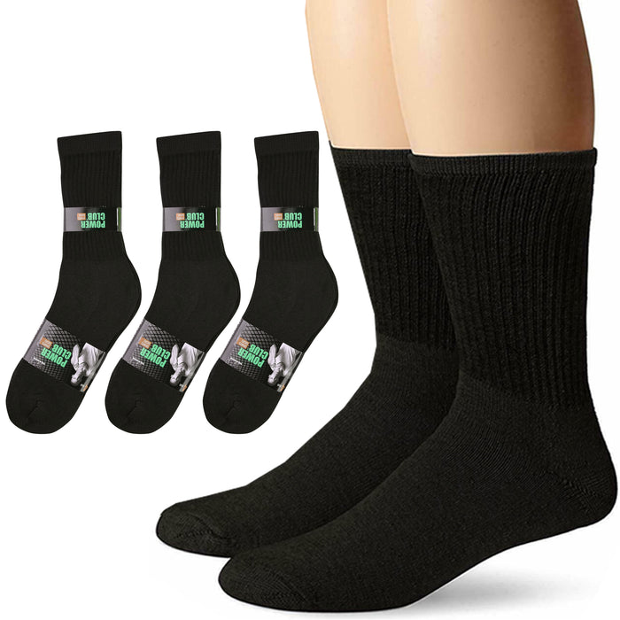 12 Pairs Mens Premium Cushion Sports Athletic Crew Cotton Socks Black Size 9-11