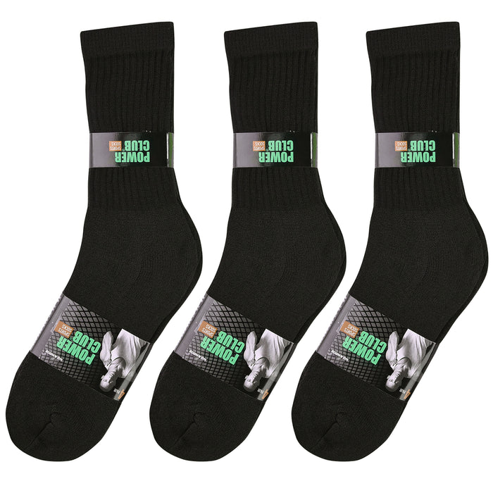 12 Pairs Mens Premium Cushion Sports Athletic Crew Cotton Socks Black Size 9-11