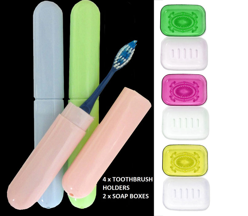 6PC Toothbrush Case Holders Soap Box Travel Container Cover Portable Plastic Set