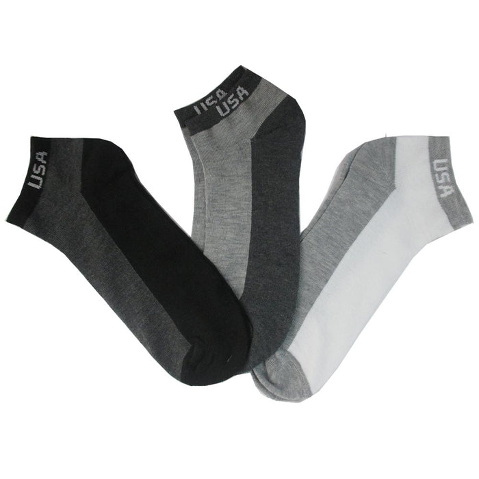 12 Pair Ankle Quarter Crew Socks Unisex Men Low Cut 10-13 Sport Black Grey Tone