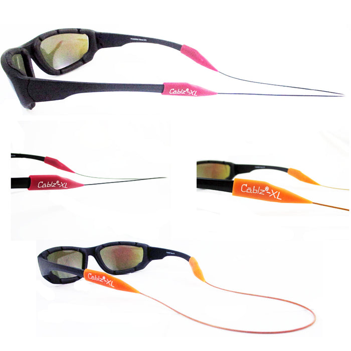 2 Pack CABLZ 14" Sunglasses Holder ZIPZ Adjustable Eyewear Retainer Red Orange