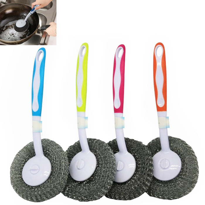 4 PC Stainless Steel Pan Brush Skillet Cleaner Wire Metal Sponge Pot Scrubber
