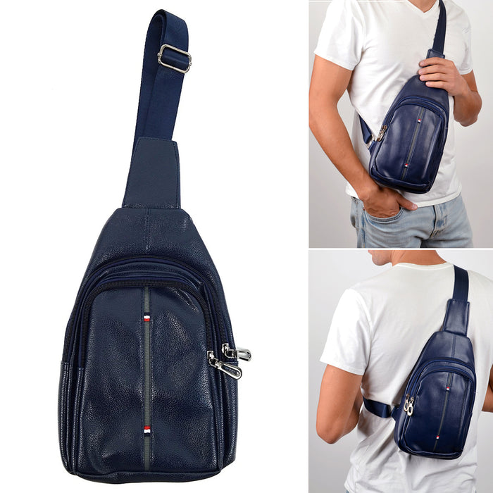 Men Women Leather Crossbody Shoulder Chest Cycle Sling Bag Travel Backpack Blue