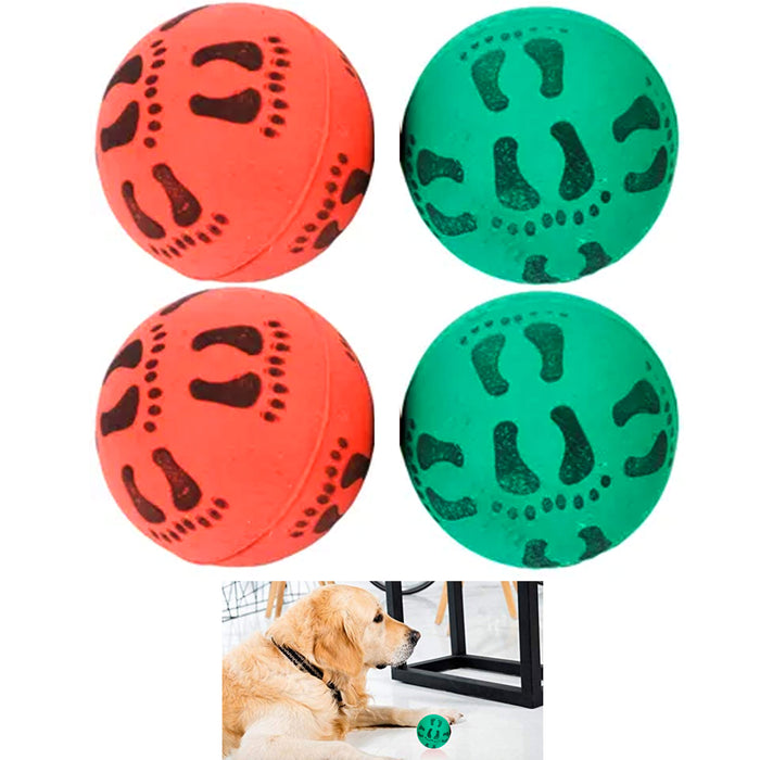 4 Pc Round Rubber Balls Pet Chew 2.36" Dog Cat Toys Puppy Fetch Chase Play