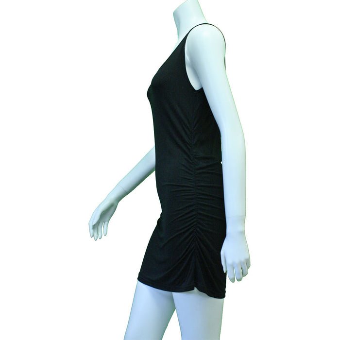 Women's Casual Stretchy Scoop Neck Sleeveless Tank Top Dress Mini Ruched Black