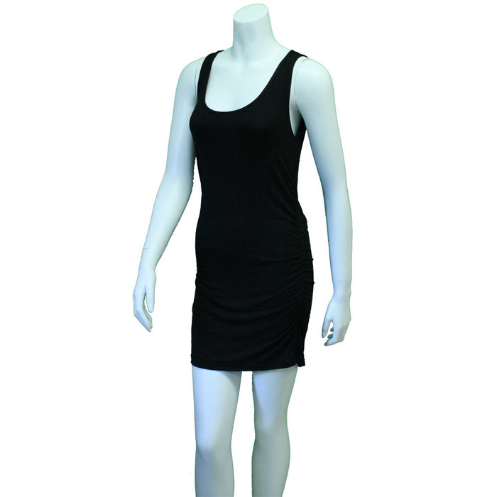 Women's Casual Stretchy Scoop Neck Sleeveless Tank Top Dress Mini Ruched Black